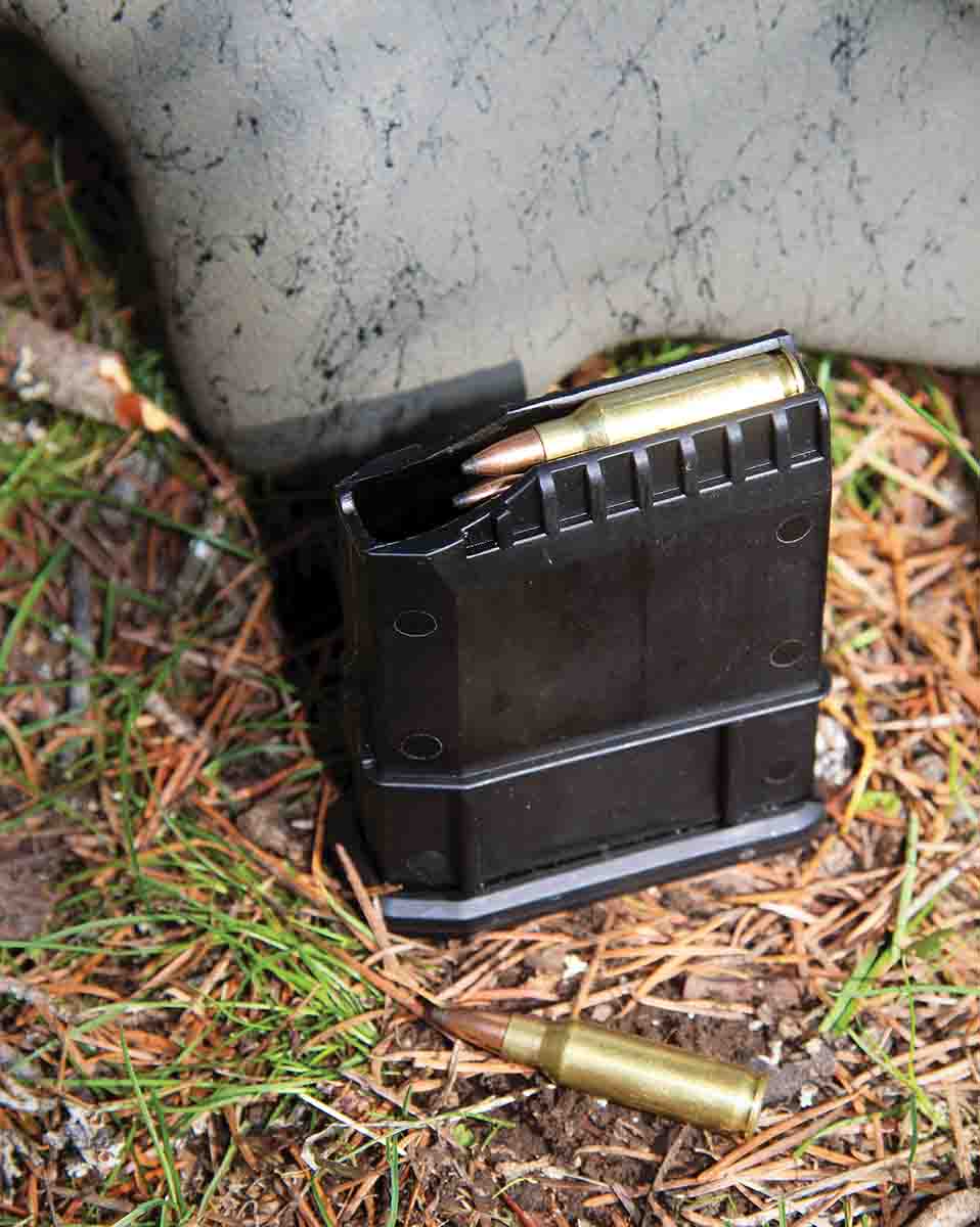 Patrick opted to live with the original Howa polymer detachable magazine system and trigger guard, as it makes unloading while varmint shooting easier. Oregunsmithing offers milled- aluminum bottom metal as an option.